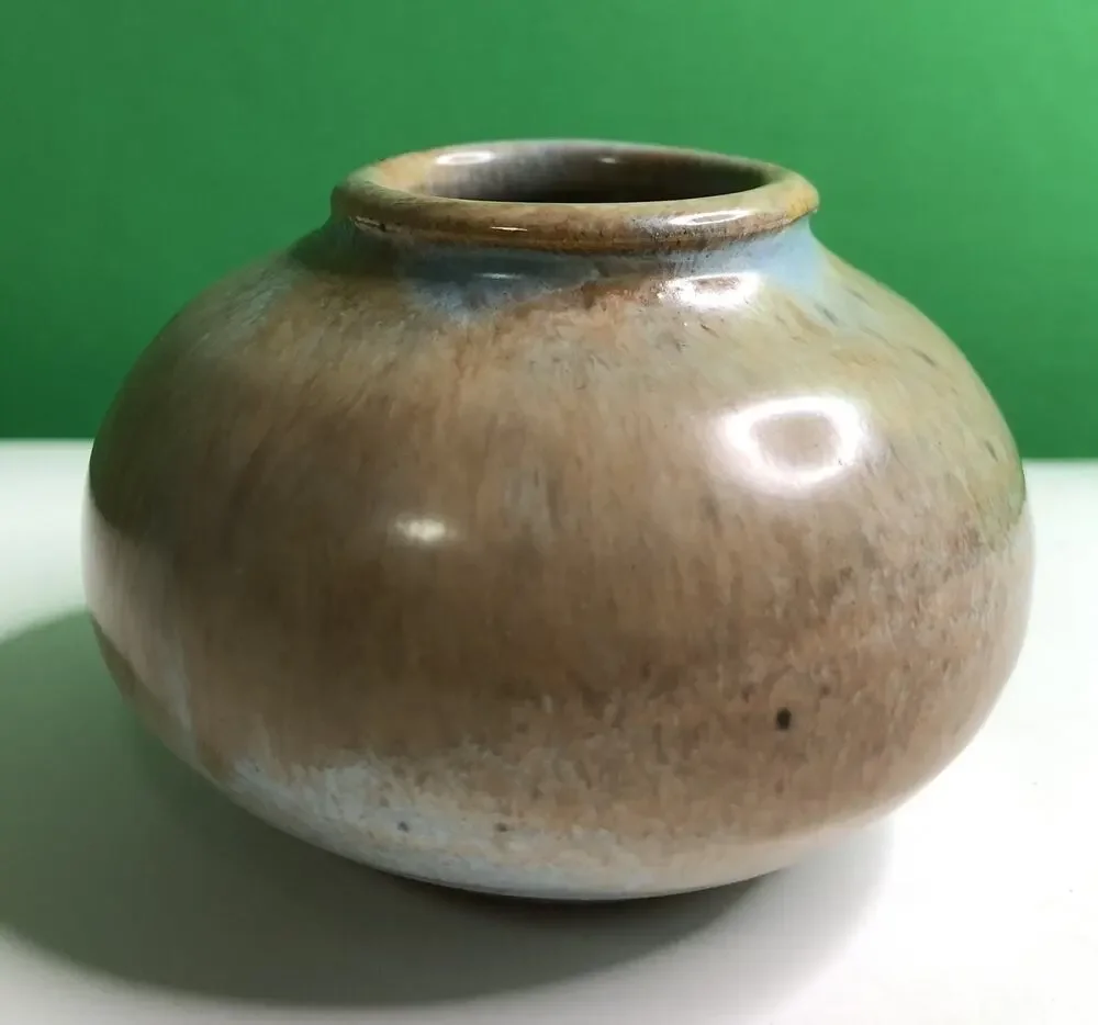 Vintage SHEARWATER Pottery Vase Jar Brown Blue Ocean Springs MS Mississippi